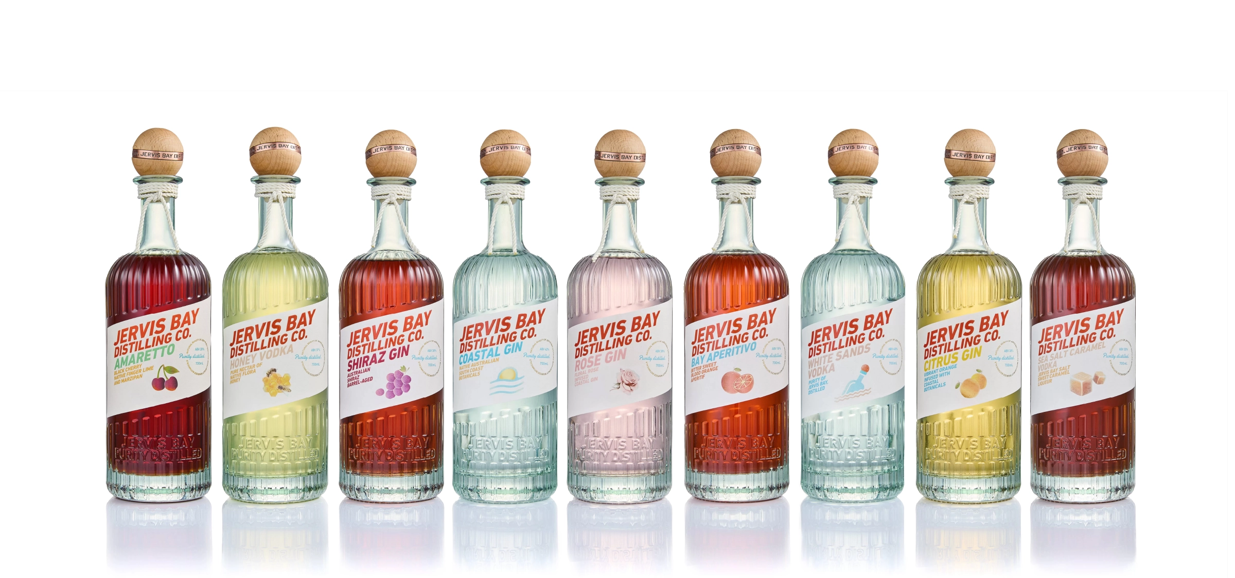 Range of 9 beautifully branded gin bottles for Jervis Bay Distilling artisanal