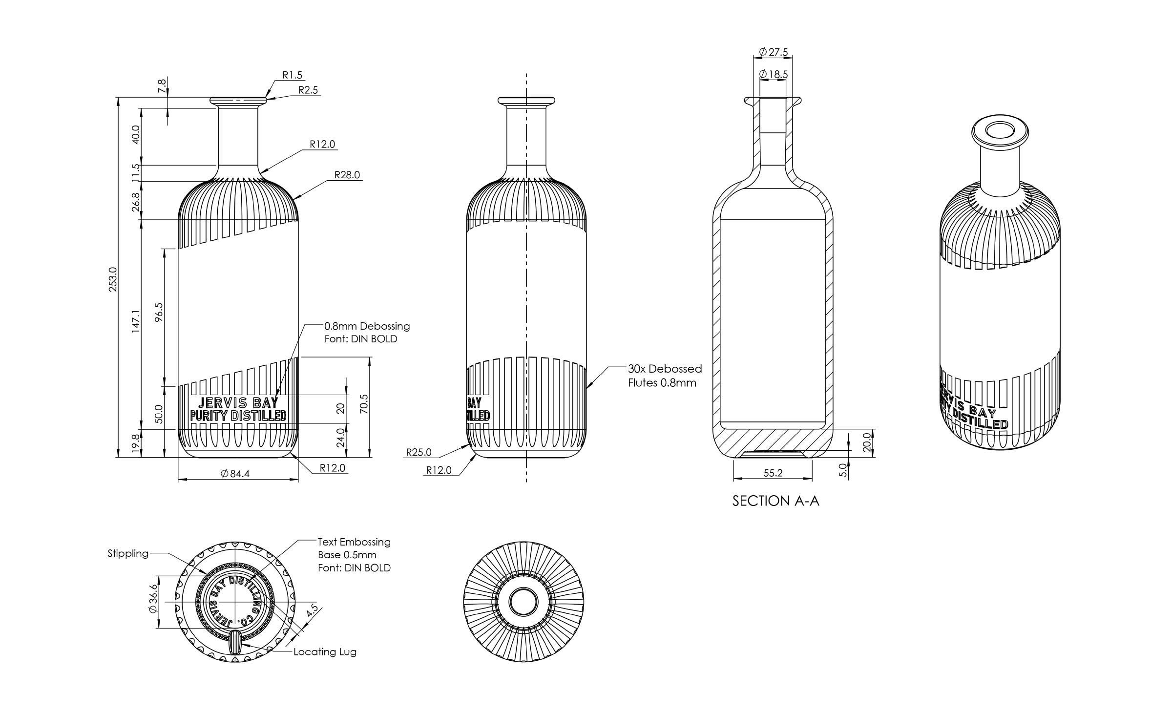 Working drawings of the design process for a craft gin brand.